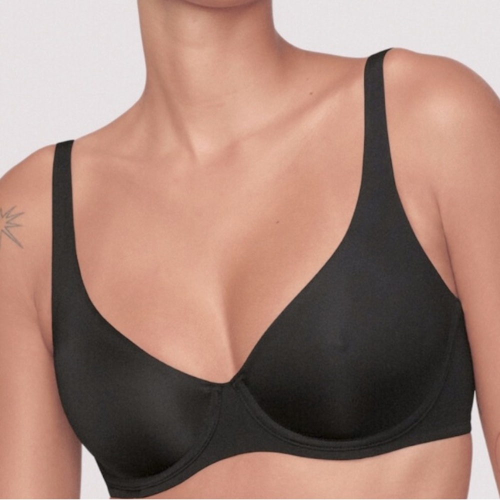 NEW CUUP The Scoop Micro Black Bra Underwire Smoothing Demi Bralette Black Shiny
